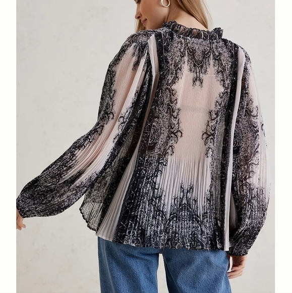 Anthropologie Sheer Black and Cream Blouse - Picture 2 of 9